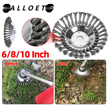 10-Inch Twist Knot Steel Wire Wheel Brush – Weed Cutter Head for Grass Trimmer, Lawn Mower Derusting & Weeding Disc