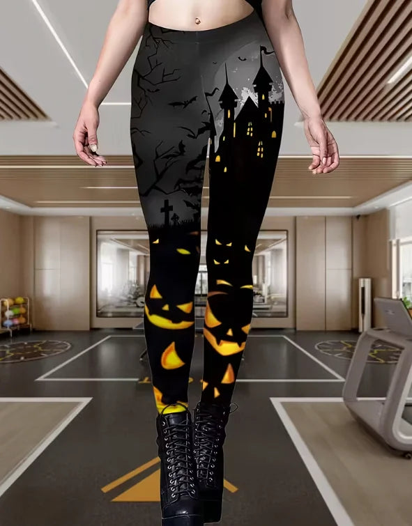 Women's Halloween Skeleton 3D Print Leggings - Stretchy Workout Yoga Pants, Slim Fit Fashion Tights