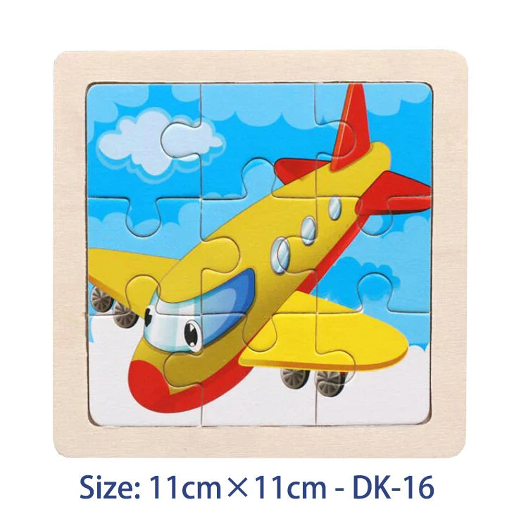 11cm Kids Wooden Jigsaw Puzzle – Cartoon Animal & Vehicle Montessori Educational Toys