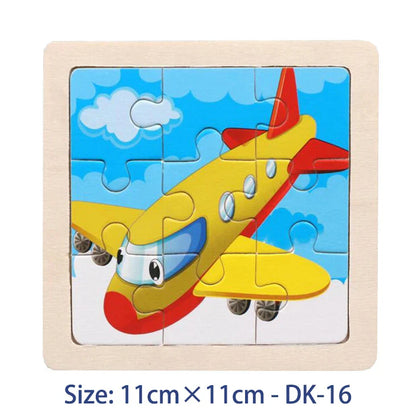 11cm Kids Wooden Jigsaw Puzzle – Cartoon Animal & Vehicle Montessori Educational Toys