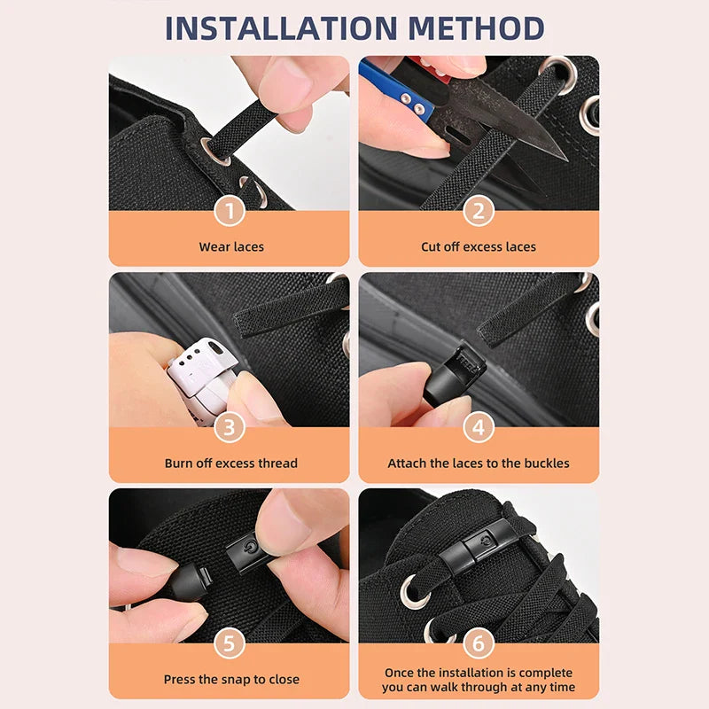 8mm No-Tie Elastic Shoelaces – Press Lock Flat Laces for Sneakers, Kids & Adults