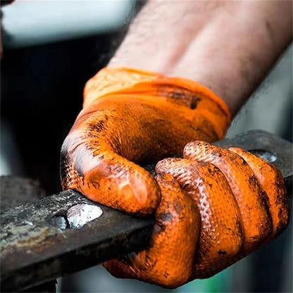 Heavy Duty Orange Nitrile Gloves 8Mil – Industrial Disposable Work Gloves with Diamond Grip for Mechanic Safety