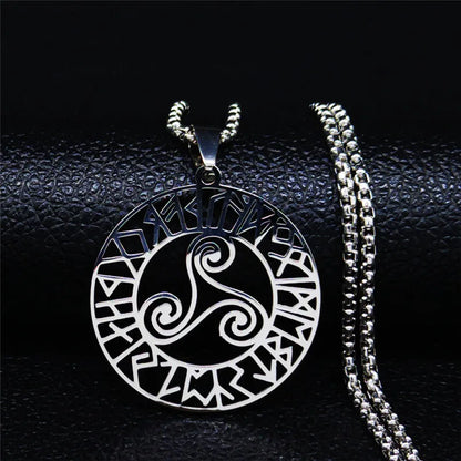 Stainless Steel Witchcraft Vortex Necklace – Viking Triskelion Celtic Knot Spiral, Silver Jewelry N7062S02