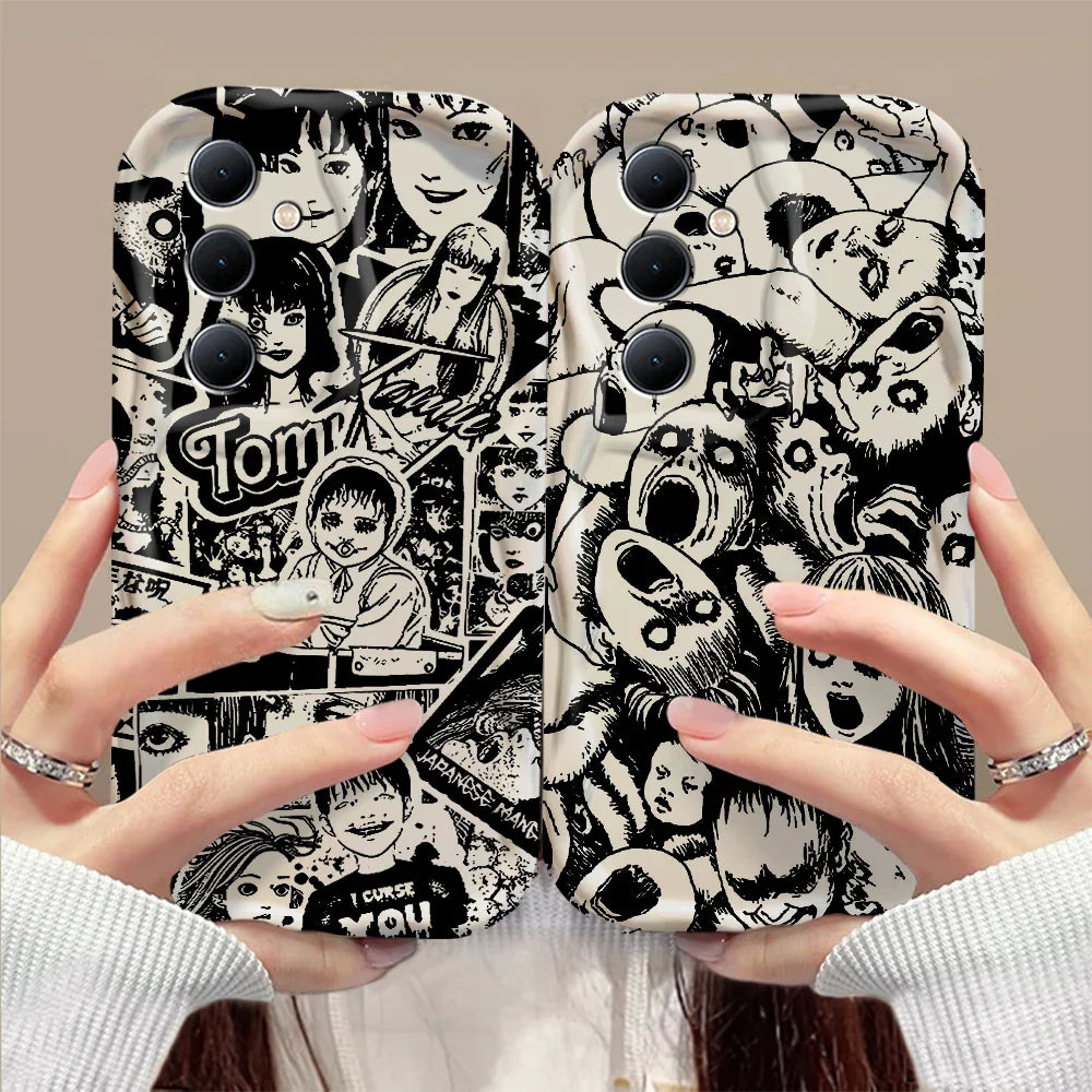 Junji Ito Horror Comics 3D Wave Phone Case for Samsung Galaxy A73 / A72 / A71 / A55 / A54 / A53 / A35 / A34 / A33 / A25 / A24 / A23 / A15 / A14 / A13 / A05 / A04 / A03 – Shockproof 4G/5G Protective Cover Anime Design