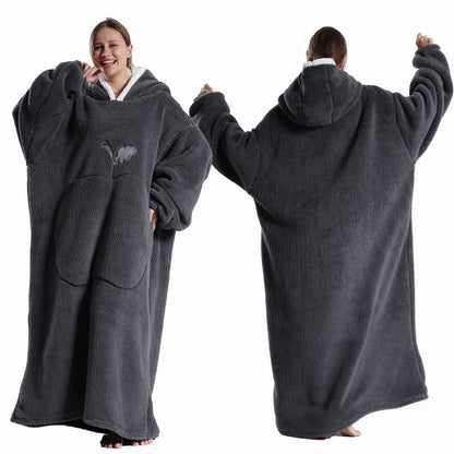 Extra Long Wearable Blanket - Winter Flannel Hooded Blanket with Full Sleeves, Cozy Soft Throw for Men and Women
