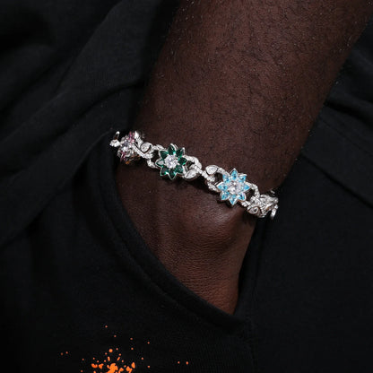 New Iced Out Moissanite Chain Necklace & Colorful Flower Bracelet – Hip Hop S925 Silver, 18K Plated Jewelry for Men & Women