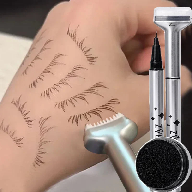 Reusable 2-in-1 Eyelash Stamps Pen - Quick Dry Black/Brown Liquid Eyeliner for Lower Lash Seal & Eyelash Simulation Makeup