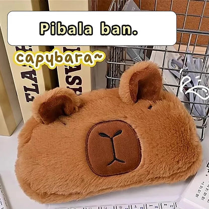 Cute Plush Capybara Pencil Storage Bag - Cartoon Animal Pen Case, Multifunctional Large Capacity Stationery Pouch
