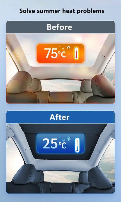 Split Sunshade for Tesla Model 3 (2017-2023) & Model Y – Front & Rear Sunroof Windshield Skylight Glass Roof Cooling Shade
