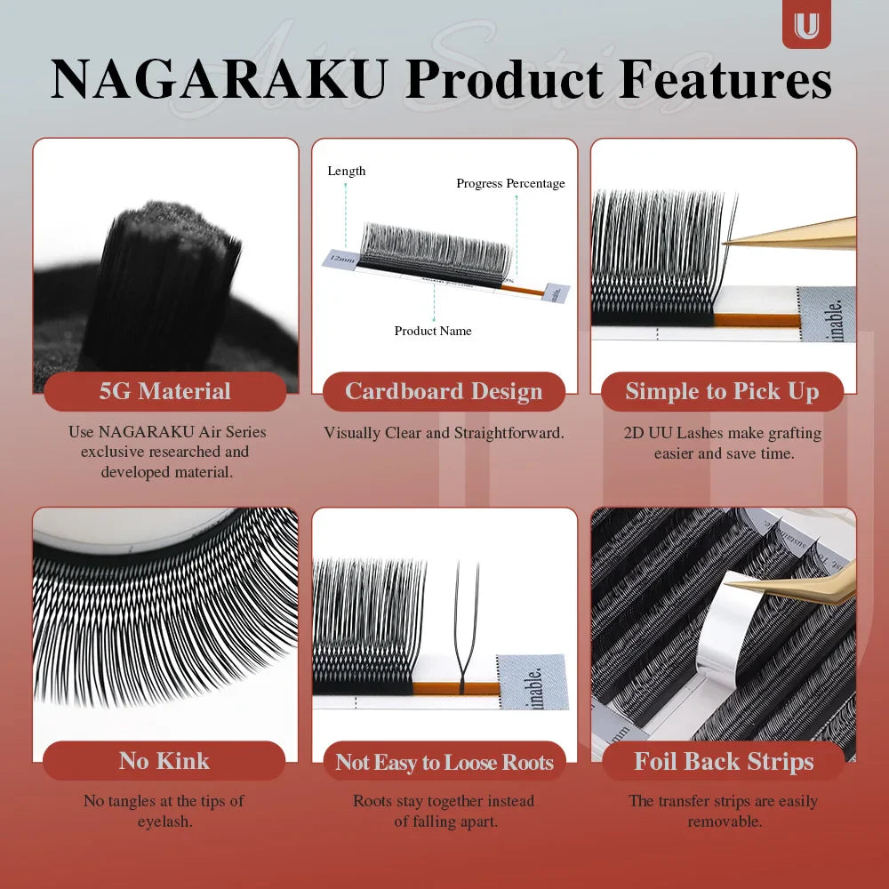NAGARAKU U-Shape YY 2D UU Mink Eyelash Extensions — Natural Soft Premium Brazilian Cilios Lashes
