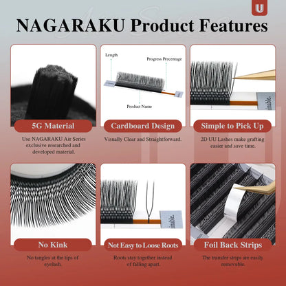 NAGARAKU U-Shape YY 2D UU Mink Eyelash Extensions — Natural Soft Premium Brazilian Cilios Lashes