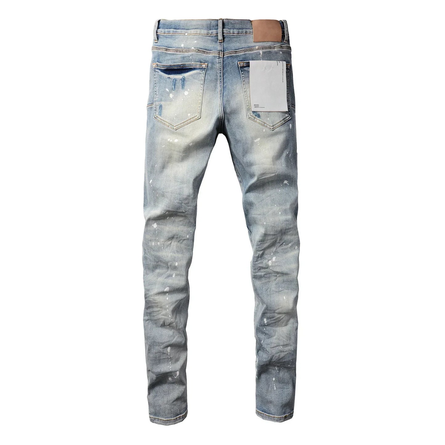 2025 Men’s High Street Ripped Skinny Jeans — Low Rise Blue Distressed Denim Fashion Repair Trousers 9003