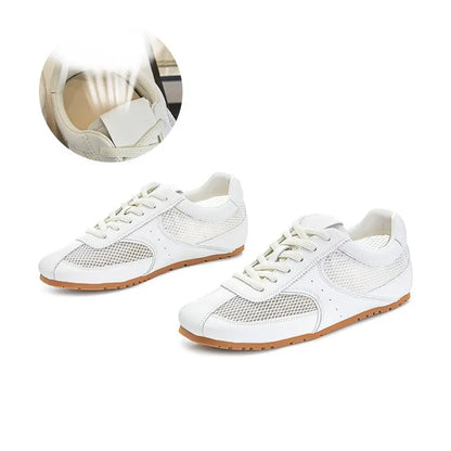 MORAZORA 2025 Women’s Split Leather Sneakers – Lace-Up Fashion Casual Flats in Beige & Pink