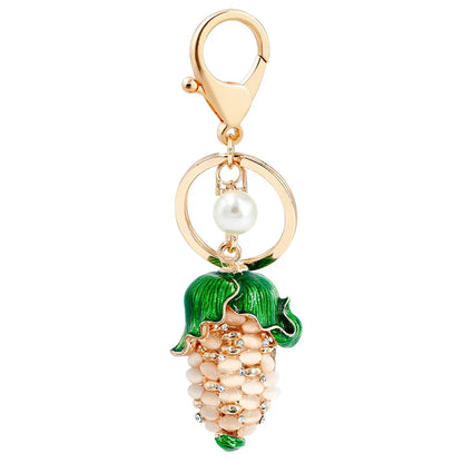 EASYA Vintage Imitation Fruit Charm Keychain – Lemon, Persimmon & Strawberry Glass Pendant, Luxury Jewelry for Women