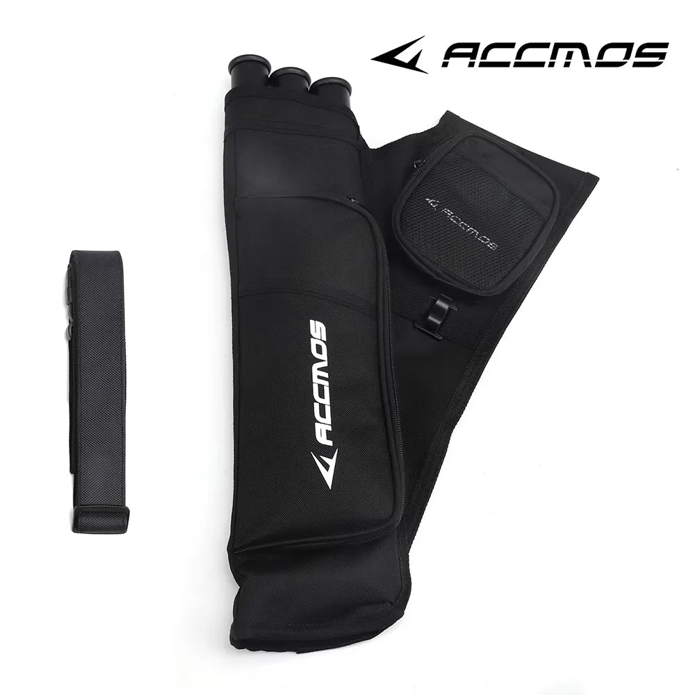 ACCMOS 3-Tube Arrow Quiver Pouch with Adjustable Belt — Recurve & Compound Bow Quiver for Hunting & Target Shooting