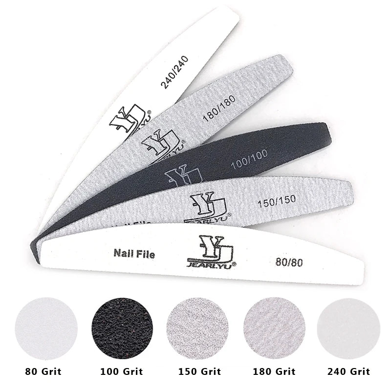 5Pcs Nail File Set – Mixed Colors with 80/100/150/180/240 Grit | Professional Sandpaper Cuticle Remover and Buffer Files