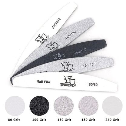 5Pcs Nail File Set – Mixed Colors with 80/100/150/180/240 Grit | Professional Sandpaper Cuticle Remover and Buffer Files