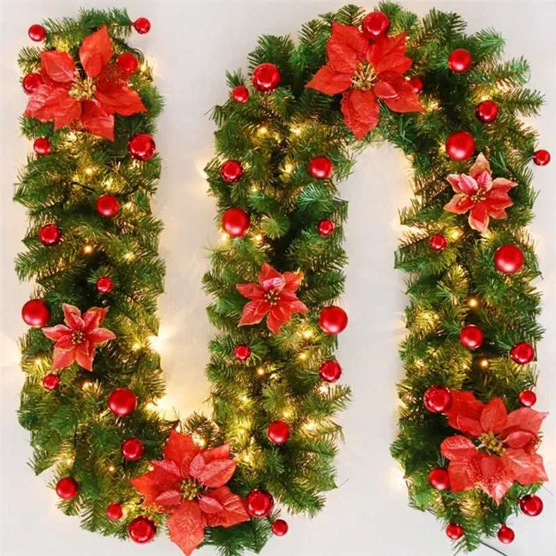 2.7M LED Rattan Christmas Garland – DIY Wreath for Stairs, Fireplace, Tree & Home Decoration