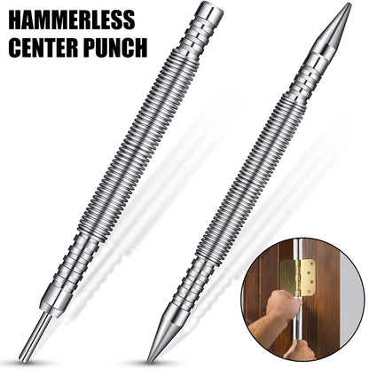 Hammerless Nail Set Spring Tool | Center Pin Punch | Spring Loaded Marking Carpenter Woodworking Drill Bit | Door Pin Removal Tool