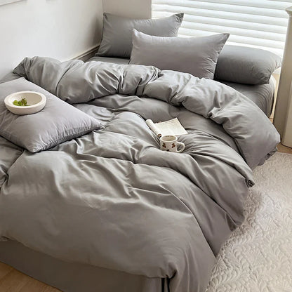 Solid Cotton Bedding Set - Sheet, Duvet Cover & Pillowcase, Single/Double/Twin/King/Queen Size