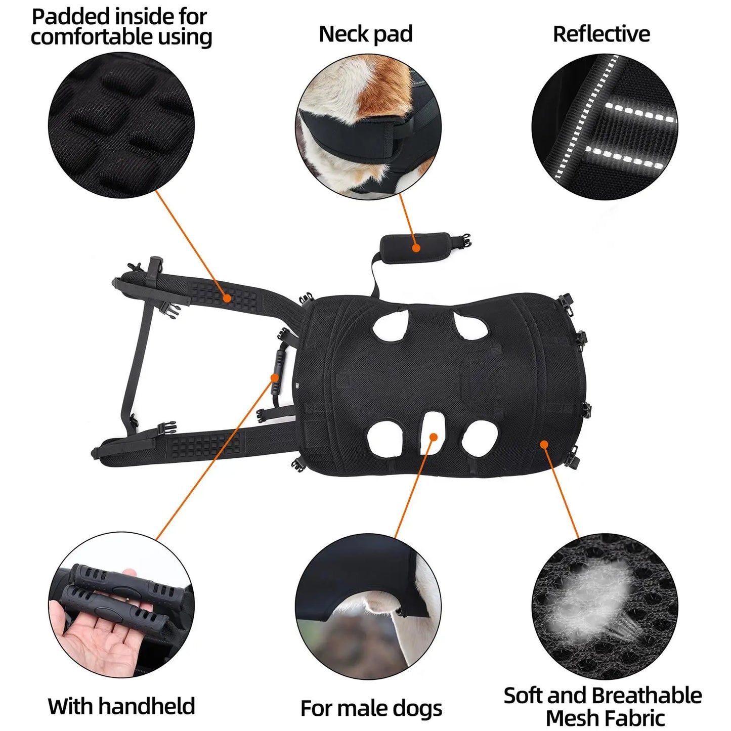 Large Dog Backpack Carrier – Full Body Sling Harness with Handle for Elderly & Disabled Dogs