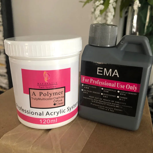 120ml EMA Polymer Acrylic Liquid & Powder - Pink Nail Builder for Dipping, Carving, Acrylic Powder, and Nail Tip Extensions