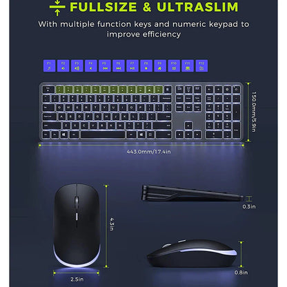 Backlit Wireless Keyboard and Mouse Combo – 2.4G USB Rechargeable Silent Full-Size Slim Set