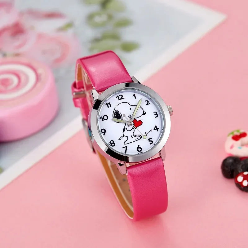 Cute Snoopy Kids Quartz Watch — Kawaii Anime Wristwatch with Colorful Luminous Hands, Fashionable Gift for Boys