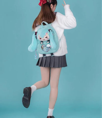 Hatsune Miku Plush Backpack – Sweet & Cute Anime Embroidery, Large Capacity Storage, Soft Toy Gift for Girls
