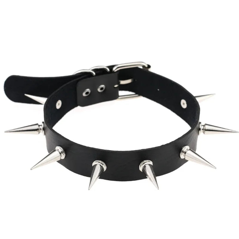 Harajuku Gothic Spike Rivet Star Choker Necklace – Black Bowknot PU Lace Leather Y2K Hip Hop Rock Jewelry for Girls