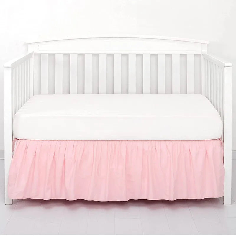 Premium Crib Bed Skirt with White Sheet – 4-Sided Pleated Ruffle Nursery Bedding for Baby Boys & Girls Toddler Beds