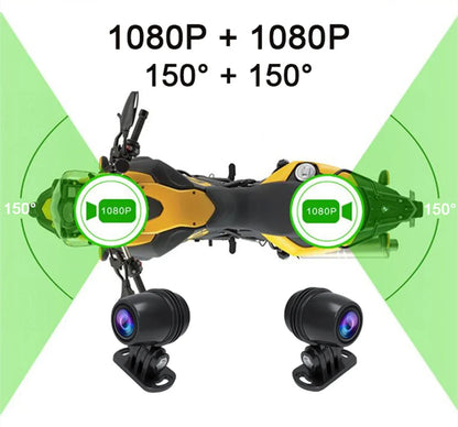 Dual 1080P Motorcycle DVR - Full Body Waterproof Camera with WiFi, GPS, Front and Rear Dash Cam Video Recorder Black Box