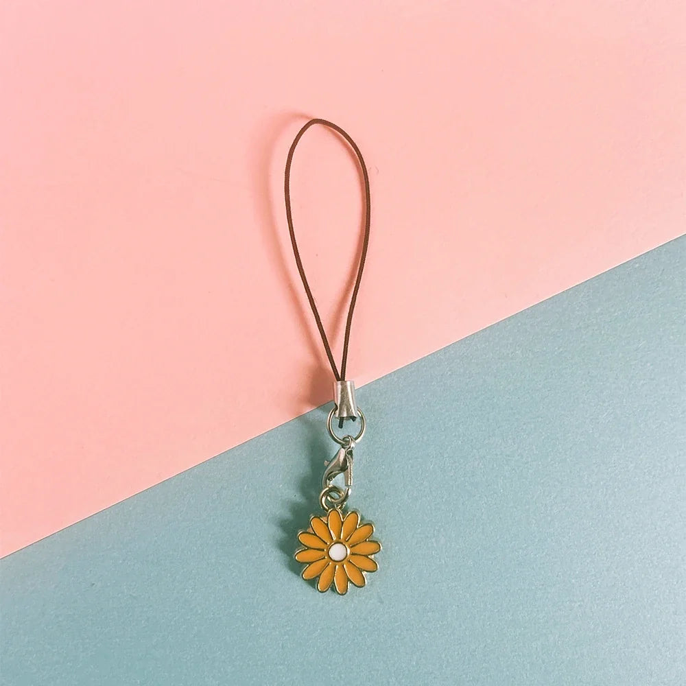 Enamel Flower Phone Lanyard - Floral Keychain Strap Bag Pendant Accessory Gift for Girls