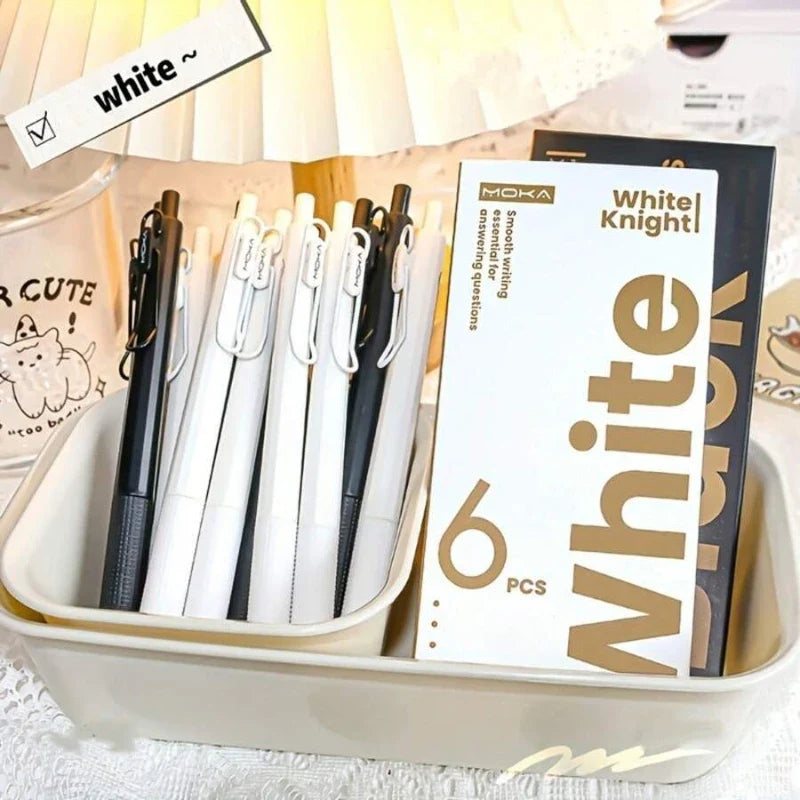 6pcs Retractable Gel Pen Set - 0.5mm Quick-Drying Black Ink Kawaii School & Office Stationery