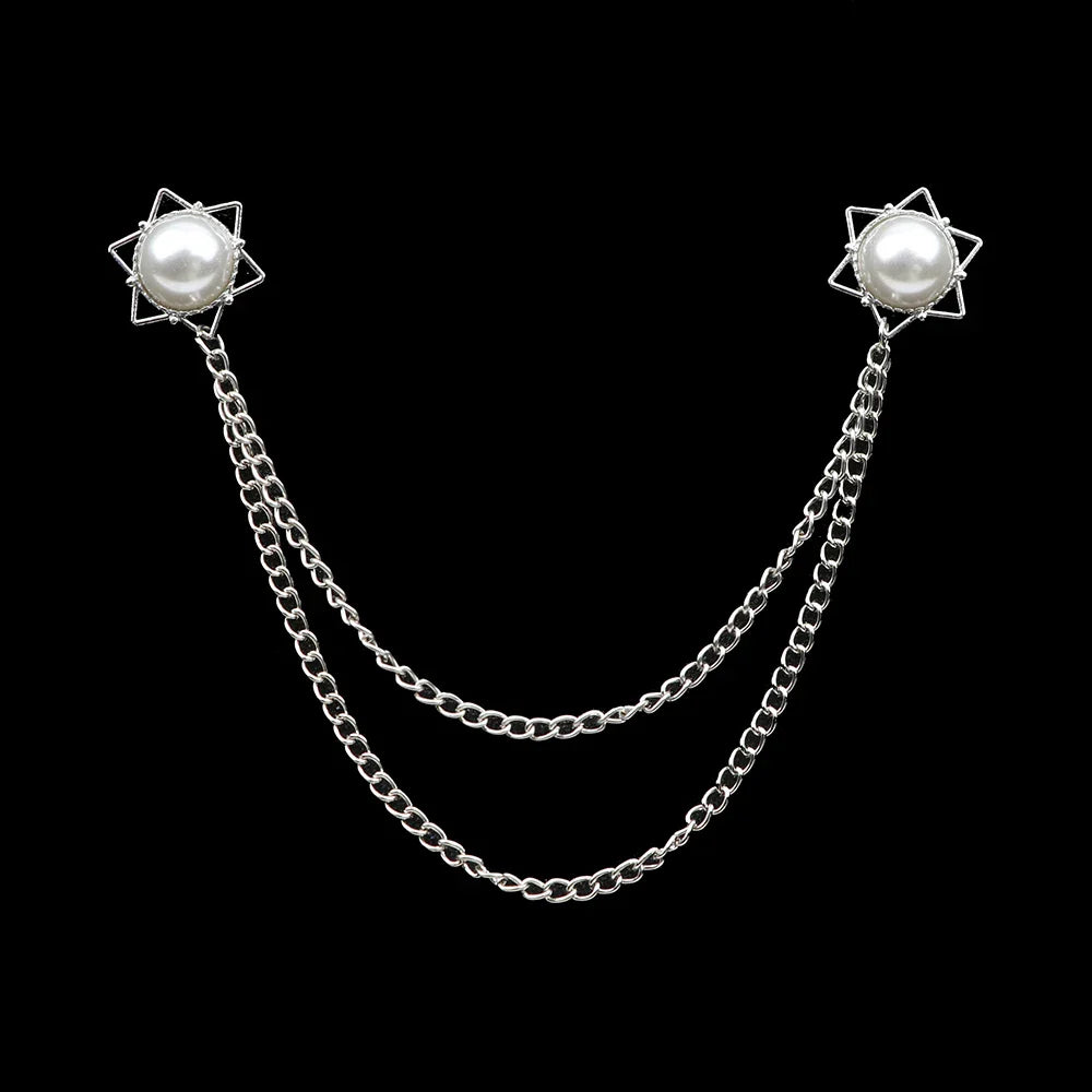 Fashion Gentleman Tassel Brooch – Men’s Suit & Shirt Lapel Pin with Chain, Pearl & Star for Wedding or Party