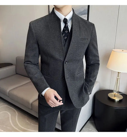 Korean Style Slim Fit Men's Wool Blazer Two-Piece Business Suit – Formal Elegant Set (M to 5XL)