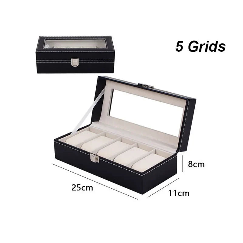 DELESYS PU Leather Watch Box – 2/3/4/5/6/8/10/12 Slot Storage Case with Lock, Traditional Style Gift Box