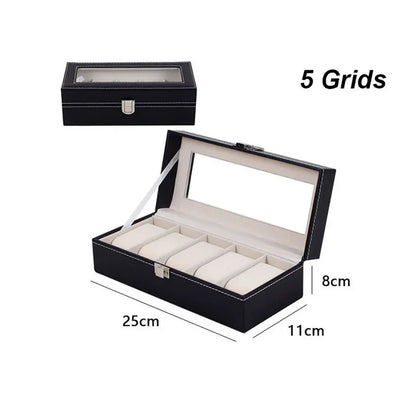 DELESYS PU Leather Watch Box – 2/3/4/5/6/8/10/12 Slot Storage Case with Lock, Traditional Style Gift Box