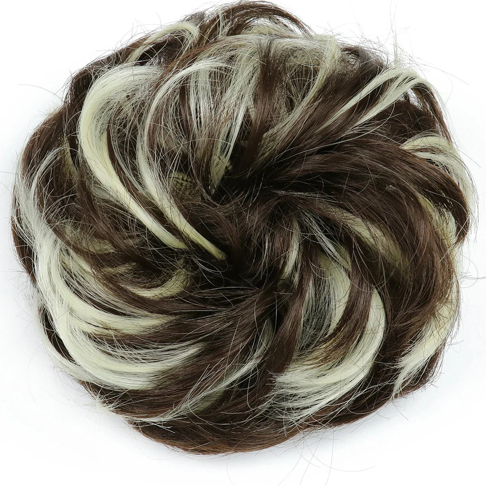 Azqueen Synthetic Messy Bun Chignon – Gray Brown Hair Bun Pad with Elastic Rope & Rubber Band Hair Extensions