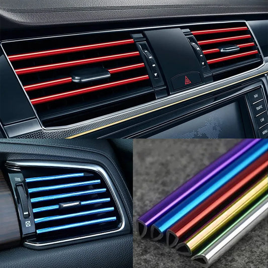 10 Pcs 20cm Colorful Shiny Car Trim Strip - U Shape Chrome PVC Car Air Conditioner Vent Outlet Trim - Car Decoration