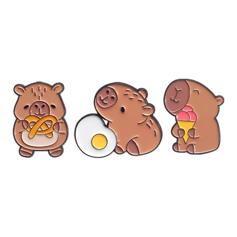Capybara Hippo Enamel Pin Set - 3-6PCS Cute Cartoon Animal Brooch Lapel Badges for Gifts, Accessories & Collectors