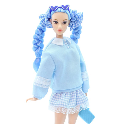 DEFA Lucy Love Fashion Doll – Blue Sweatshirt, Plaid Pleated Skirt & Matching Heeled Boots