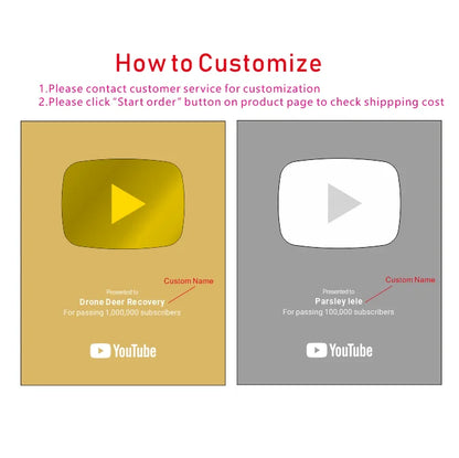 Blank YouTube Creator Award Plaque - Customizable Play Button Trophy for Creators