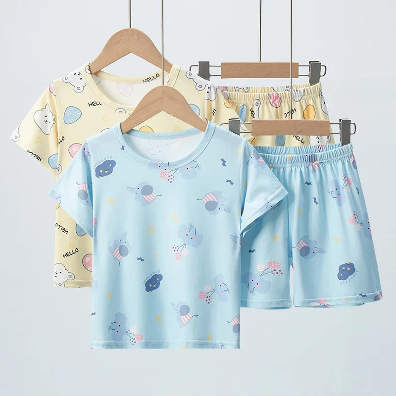 Kids' 2-Piece Summer Outfit Set - Cute Short Sleeve Top and Shorts for Boys & Girls