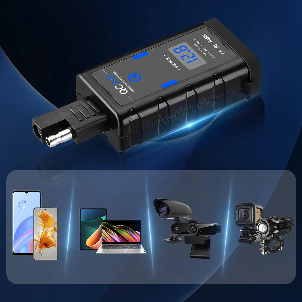 Anchtek 6.4A 12V Motorcycle USB Charger — QC3.0 + Type-C PD Fast Power Socket