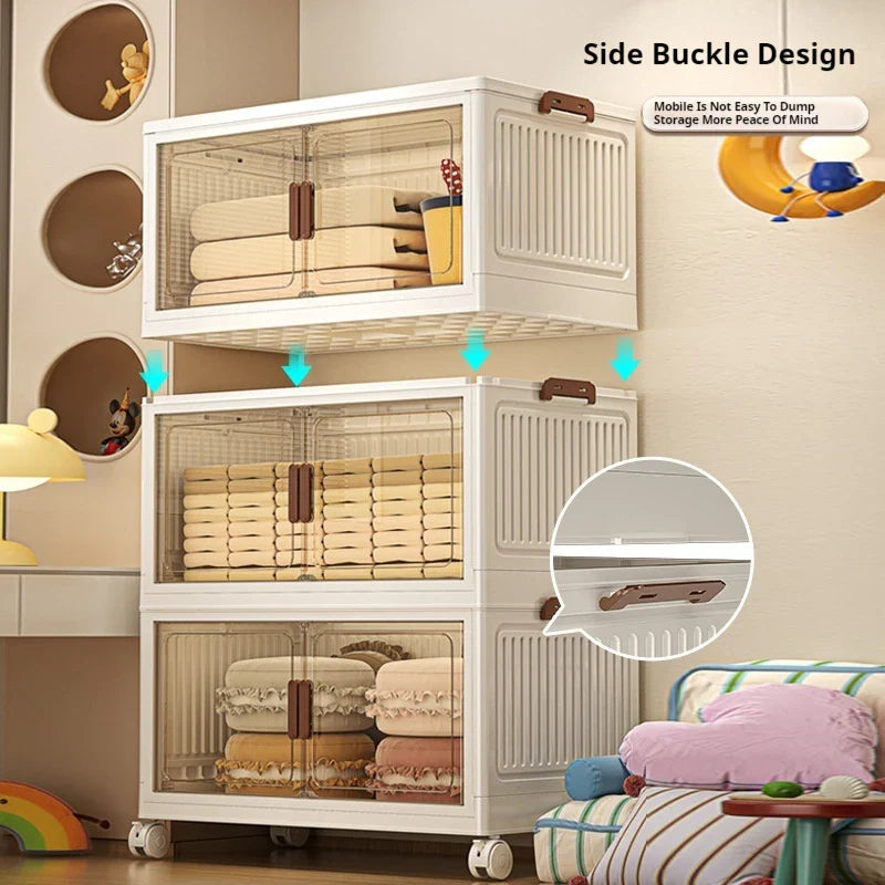 2025 Folding Living Room Cabinet – Multifunction Rolling Closet Organizer with Large Capacity Storage