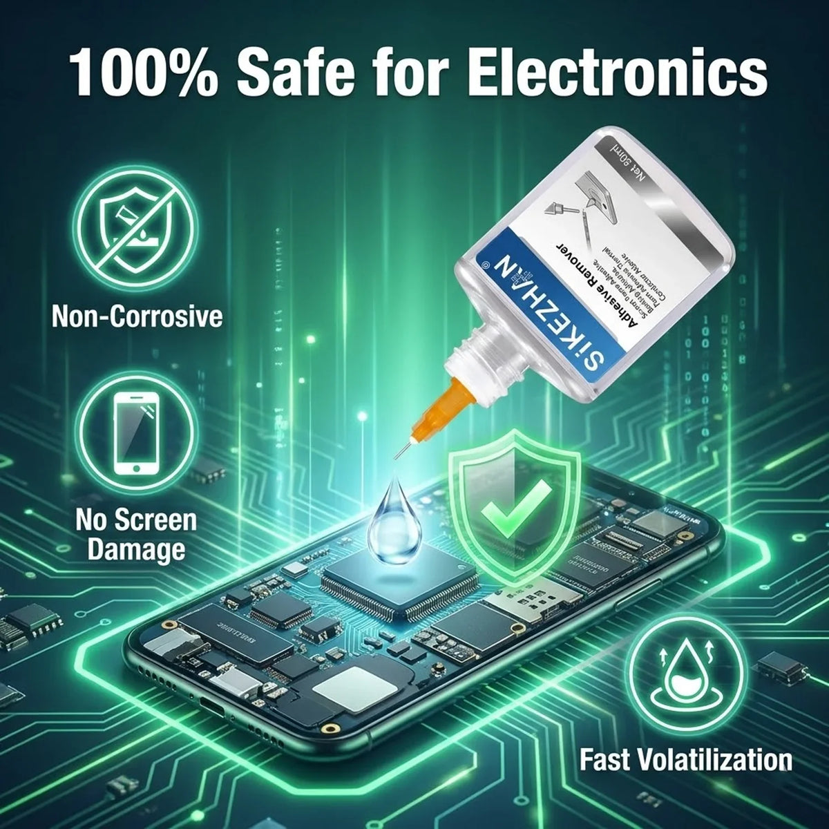 SiKEZHAN 50ml Phone Screen Adhesive Remover - LCD Frame & Back Cover Glue Cleaner with Precision Injector Needle