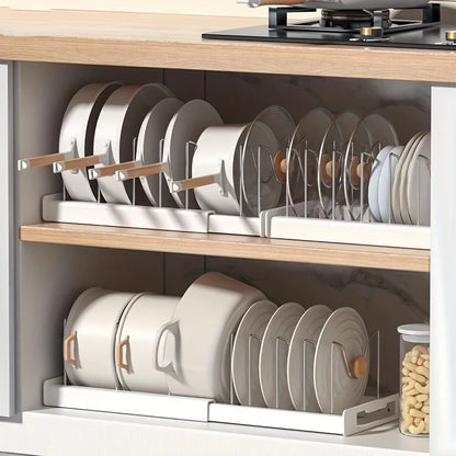 Expandable Kitchen Cabinet Pot Organizer Rack – Adjustable Divider for Pots, Pans & Multi-Purpose Storage