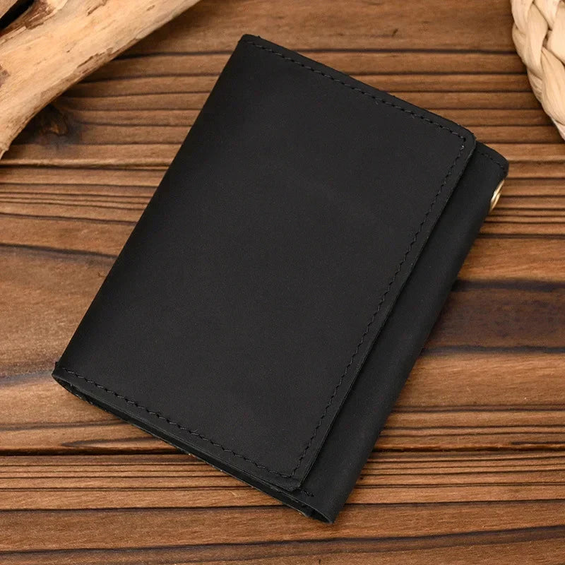 Men's Genuine Leather Short Wallet with Chain – Zipper Clutch, Trifold Purse, Card Holder & Coin Purse for Men