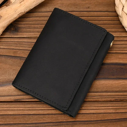 Men's Genuine Leather Short Wallet with Chain – Zipper Clutch, Trifold Purse, Card Holder & Coin Purse for Men